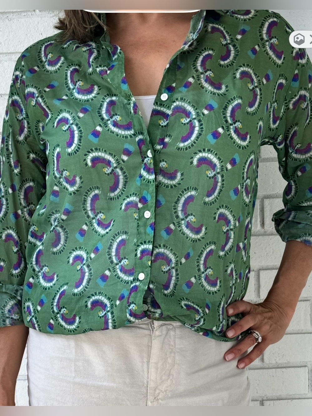 Hartford Green “Tucan” Button-Down Shirt with Purple Accents